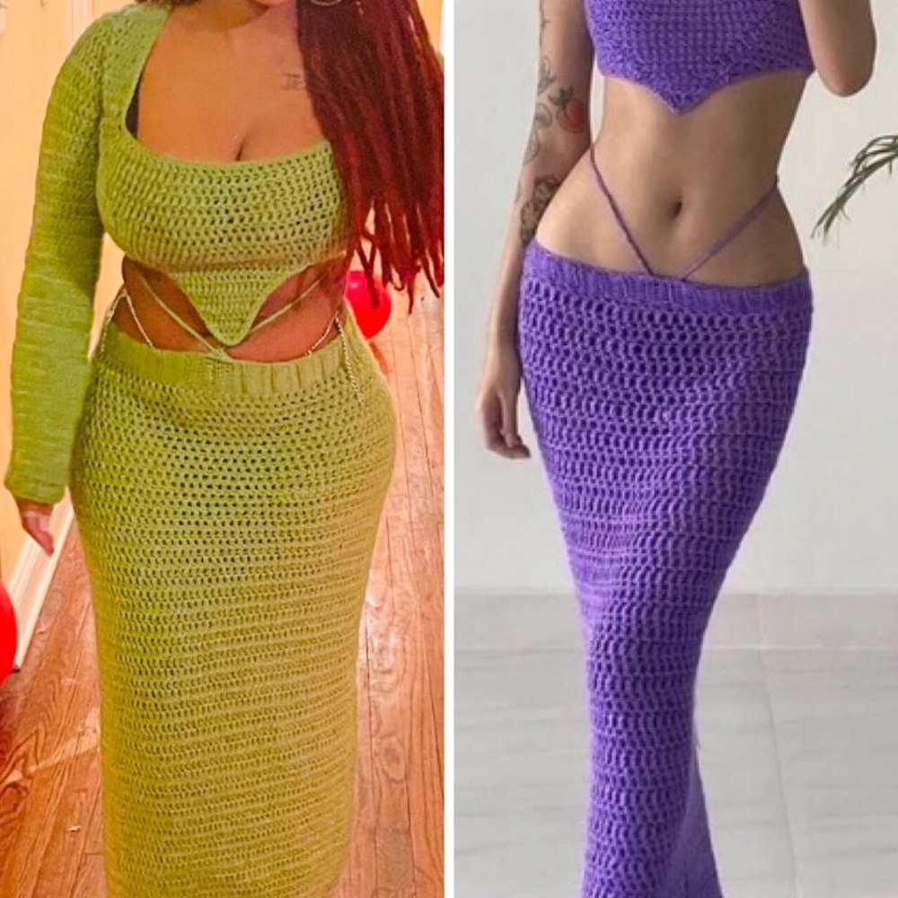 Handmade crochet  long sleeve skirt  set🥭